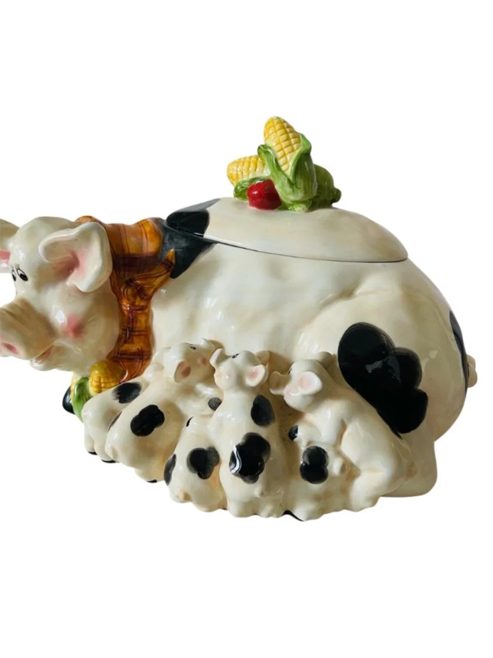 Vintage Whimsical Mother Pig and Nursing Piglets Cookie Jar Farm Harvest Theme